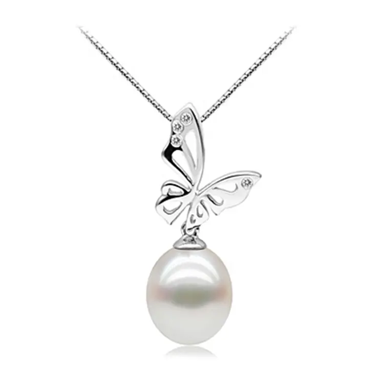 925 silver butterfly wing charm pearl pendant necklace pearl set mounting jewelry
