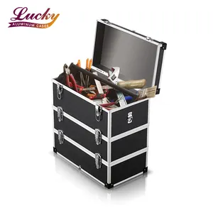 Черный алюминиевый переносной ящик, металлический ящик для хранения, ящик для инструментов