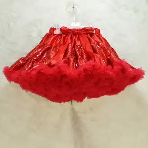 Christmas Red Sequin Pettiskirts Baby Girls Puffy Teen Pettiskirt For 0-12Years