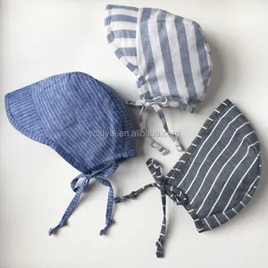 Sombreros de bebé perfectos para primavera y verano, gorros de lino a rayas con borde, hechos a mano para bebé adorable