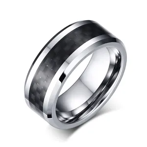 Bijoux de mode pour hommes Bague de mariage en fibre de carbone carbure de tungstène 8mm de haut poli - Product Image 1