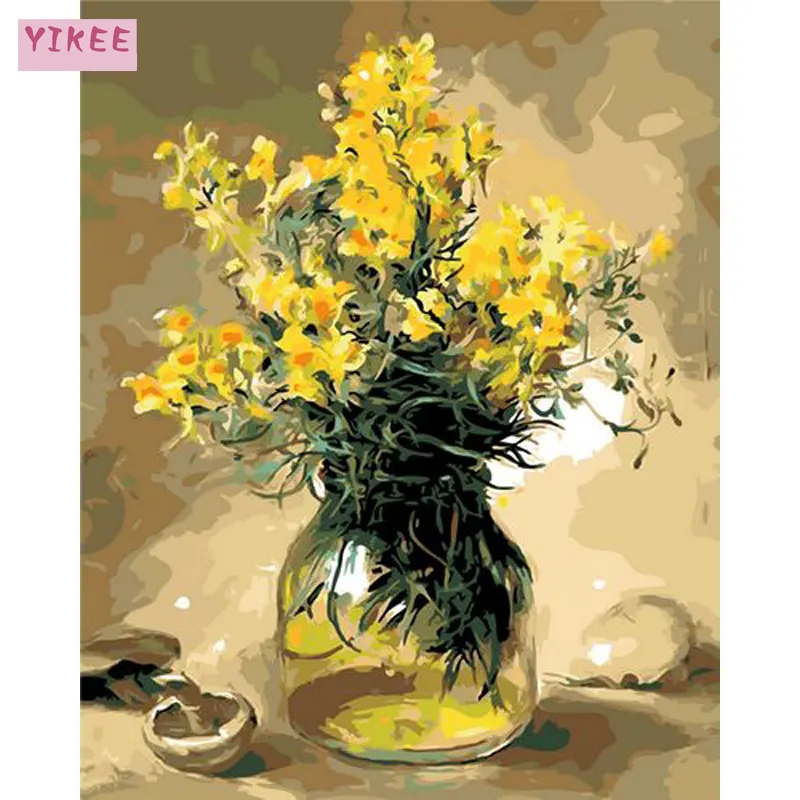 GX941 — peinture par numéros, motifs de fleurs jaunes, diy bricolage pour adultes, par numéros, adulte