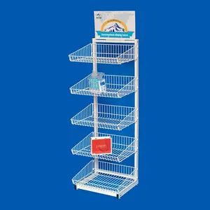 supermarket floor stand merchandise storage rack rolling multi tiers steel wire detachable basket shelf display