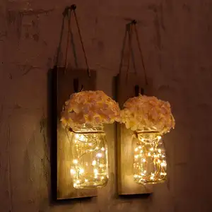 Applique da parete rustiche LED Fairy Lights & Flowers Mason Jar Home Wall Decor