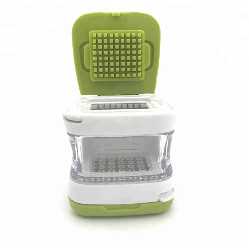 Sweettreats Garlic Press Very Sharp Stainless Steel Blades, Inbuilt Clear Plastic Tray, Green Garlic Cutter