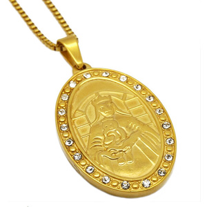 Olivia In Acciaio Inox di Forma Ovale Grande <span class=keywords><strong>Madonna</strong></span> Maria Delicato Vergine Maria 18K Ha Placcato la Collana