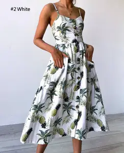 Womens Ladies Bãi Biển Mùa Hè Midi Ăn Mặc Giản Dị Kỳ Nghỉ Strappy Nút Flora In Sun Dresses