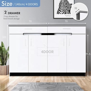 <strong>White</strong> High Gloss Finish <strong>Shoe</strong> Rack Cabinet With 2 Top Drawer and 4 Door and Adjustable <strong>Shelves</strong> for Knick Knock Storage - Product Image 3