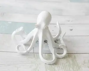 White Resin Octopus Jewel Eyes Paper Weight Accent Art Home Sea Life Decor Coastal Christmas Gift