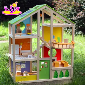 新设计的婴儿木制娃娃屋玩具，顶级时尚儿童木制娃娃屋玩具假装W06A158