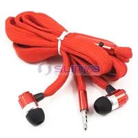 1M Tali Sepatu Kepang Datar, Headset Headphone Kepala Logam Merah untuk Ponsel