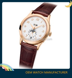 Reloj Mecánico moonphase para hombre, correa de cuero marrón genuino de acero inoxidable 316L, <span class=keywords><strong>calendario</strong></span> anual - Product Image 2