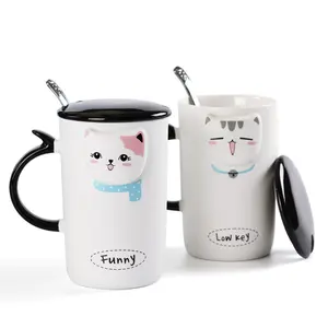 Zogift di Alta qualità bello del gatto di ceramica tazza con disegno del gatto 3d gatto tazza di caffè con il cucchiaio e manico Liscio
