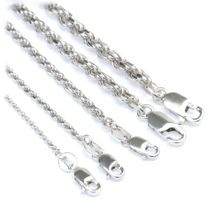 1mm 1.5mm 2.3mm 3mm 3.5mm 4mm 16inch-30inch Sterling Silver Diamond Cut Rope Chain