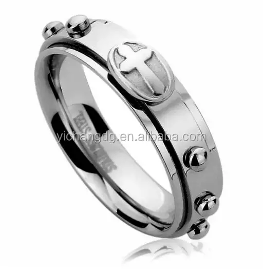 6MM Stainless Steel Wedding Band Ring Casting Cross Rosary Spinner Praying Ring