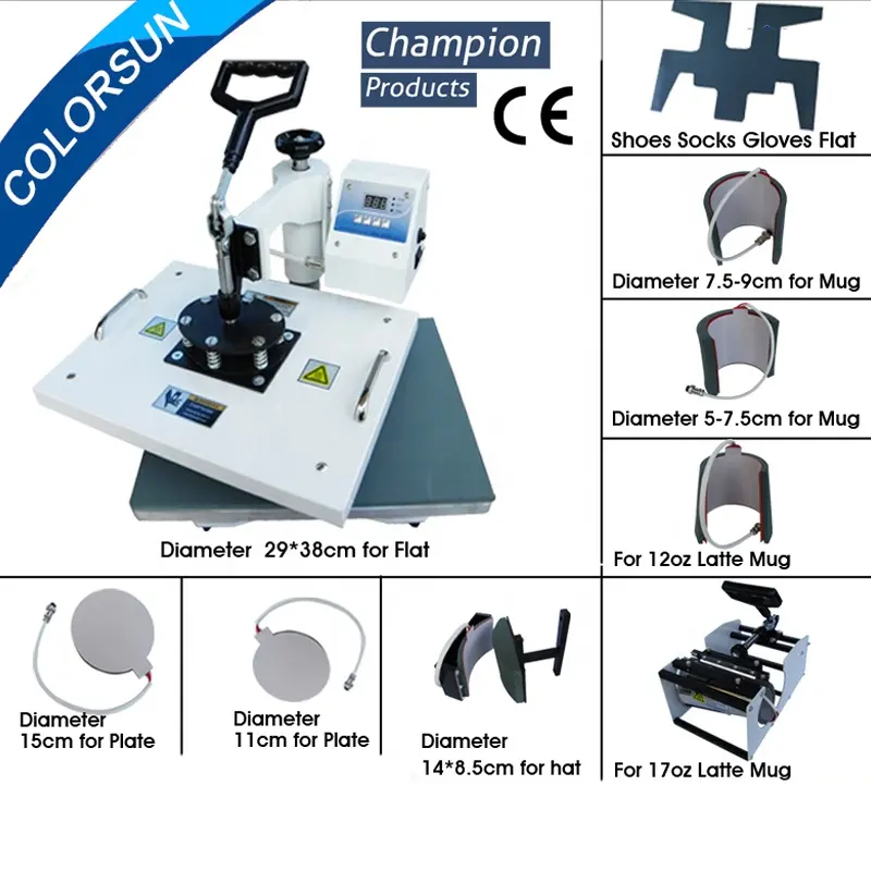 Combo Multifunction Heat Press 9 in1マグカップキャップ、tシャツ、靴、プレート、帽子、Slipper、バッグ、Mouse Pad、9 1熱プレス機で