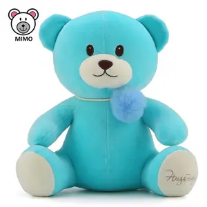 Promotion Gift Custom LOGO Foam Teddy Bear Soft Toy With Fuzzy Ball Wholesale Cheap Cute Stuffed Animal Plush Blue Teddy Bear