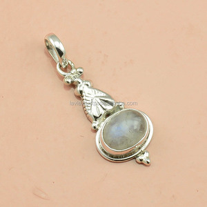 จี้อัญมณีสีเงินสเตอริ925แฟชั่นสำหรับผู้หญิงเครื่องประดับจี้หินรูปพระจันทร์สีรุ้งตามธรรมชาติผู้จำหน่ายเครื่องประดับตามต้องการ - Product Image 1
