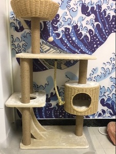 Lusso eco-friendly coperta gatto graffiare albero morbido Sisal pali con casa in legno e appeso piuma giocattolo - Product Image 5