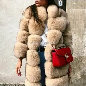 Bán buôn phụ nữ Fox Fur Áo khoác mùa đông ấm áp Saga Fur Coat Fox Fur Coat