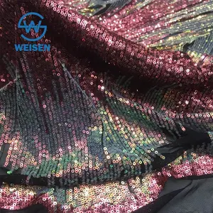 Toptan elbise tül streç örgü Glitter renkli benzersiz pullu kumaş 2023