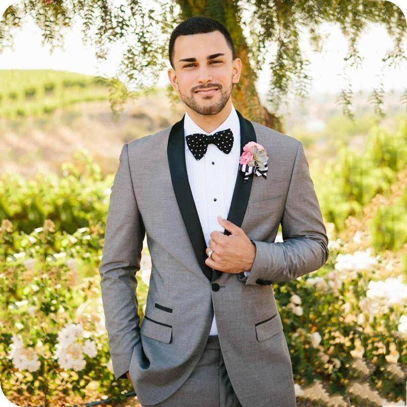 2025 Grey Groom Wear Man Suits Wedding Tuxedo Black Shawl Lapel