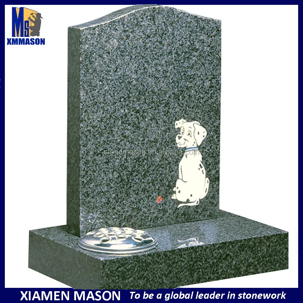 2017 En Gros Poli Foncé Gris Granit pierre tombale avec tacheté chien conception