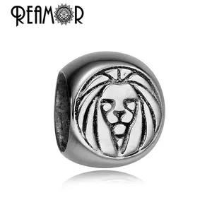 Reamor 6Mm 316l Rvs Bos Dier Koning Leeuw Spacer Kralen Diy Charm Big Hole Metalen Kralen Voor Armband sieraden Maken