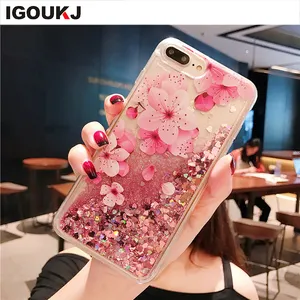 Free shipping 새 꽃 print peach blossom 액 back cover 대 한 iphone 6 7 8 plus quicksand 대 한 iphone X XR XS MAX 폰 case