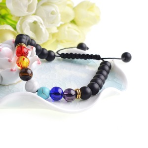 8mm mate negro Onyx 7 chakra espiritual tejida pulsera de cuentas para hombres barato al por mayor - Product Image 6
