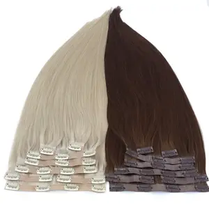 Fabriek Double Drawn Real Raw Virgin Natural Remy Onzichtbare Naadloze Clip In 100% Human Hair Extensions Met Cuticula Groothandel