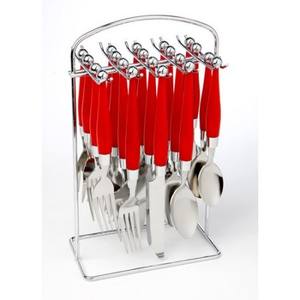 อุปกรณ์บนโต๊ะอาหารพลาสติกสีแดงและสีเขียว24ชิ้นพร้อมขาตั้งเหล็กและกล่องสี - Product Image 6