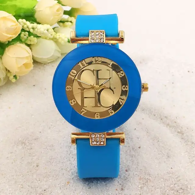 Baru Fashion Merek Hitam Geneva Kasual Jam Tangan Quartz Wanita Kristal Silicone Wanita Jam Tangan Jam Tangan Relojes Hombre 2017 Hot