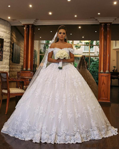Elegante abito da ballo sbuffo in pizzo senza maniche abito da sposa in pizzo arabo musulmano MWA319 - Product Image 4