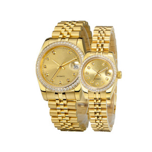 Montre de luxe pour couple en acier inoxydable, boîtier en strass, de haute qualité, plaqué or, tendance, japonais, mouvement quartz - Product Image 1