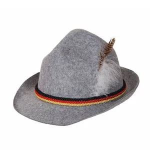 Chapéu de penas decorativo fedora, chapéu alemão de feltro de lã