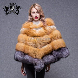 Mantello Triangolare in Stile Coreano, <span class=keywords><strong>Cappotto</strong></span> in Vera Pelliccia di Volpe a Righe per Donna - Product Image 2