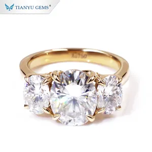 Tianyu драгоценные камни из чистого желтого золота 14 К/18 К бесцветные овальные бриллиантовые огранки 3 камня муассанит обручальное кольцо