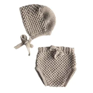 OEM ODM Factory Mode Kopf bedeckung Punkt gestrickte Baumwolle Baby mütze mit Hose Eimer Baby Sonnenhut Baby Hüte