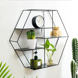 Wholesale Nordic <strong>Black</strong> Hexagon Iron Wall Shelf <strong>Floating</strong> <strong>Shelves</strong> for Living Room Furniture Decoration - Product Image 2