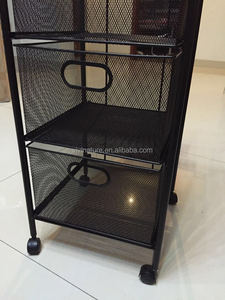 4 Tier Rolling <strong>Metal</strong> Mesh Storage Cart with Drawers <strong>File</strong> <strong>Cabinet</strong> - Product Image 3