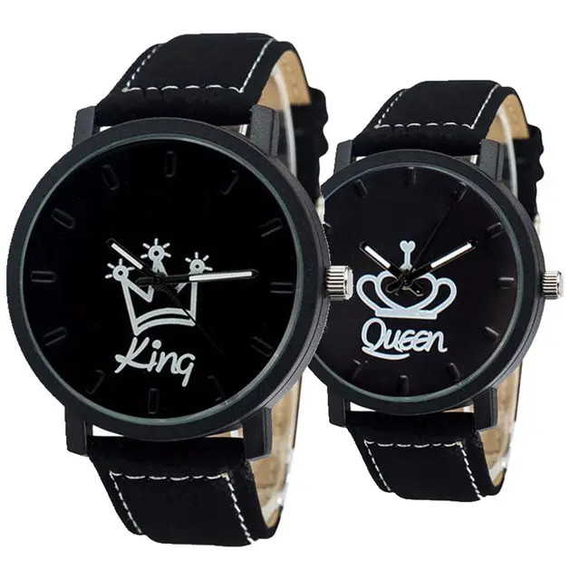 3960จีน Unisex บุรุษสตรีกษัตริย์ราชินีหนังนาฬิกาคู่รักออกแบบมงกุฎขายส่งนักเรียนนาฬิกา