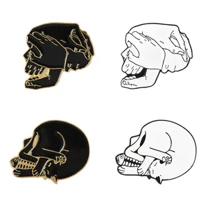 Various Skeleton Enamel Pins Dark Punk Brooches Cat and Fish Hand in Hand Badges Unisex Goth Couple Jewelry Lapel Pin