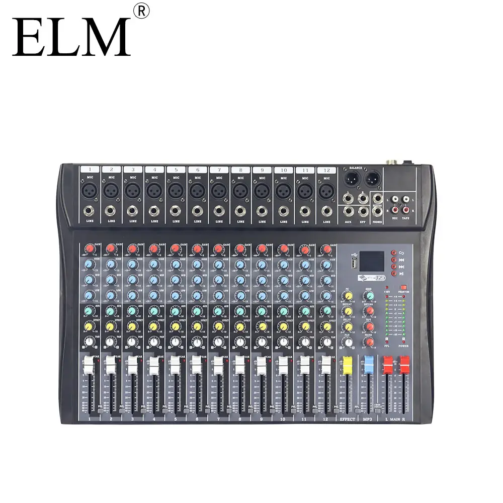 ELM 12 채널 믹서 야외 성능 가족 KTV 사운드 콘솔 usb 오디오 믹서