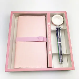 Conjunto de caderno de couro pu para meninas, atacado, rosa, planejador de viagem, diário, conjunto de caderno com caneta