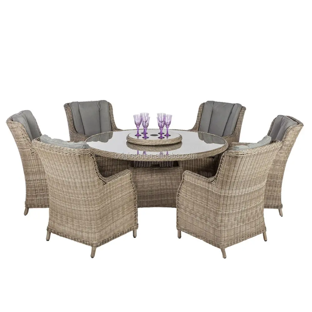 Royal Classic Style Garden Outdoor Furniture Dining Table Poly Wicker Rattan Chairs For Restaurant