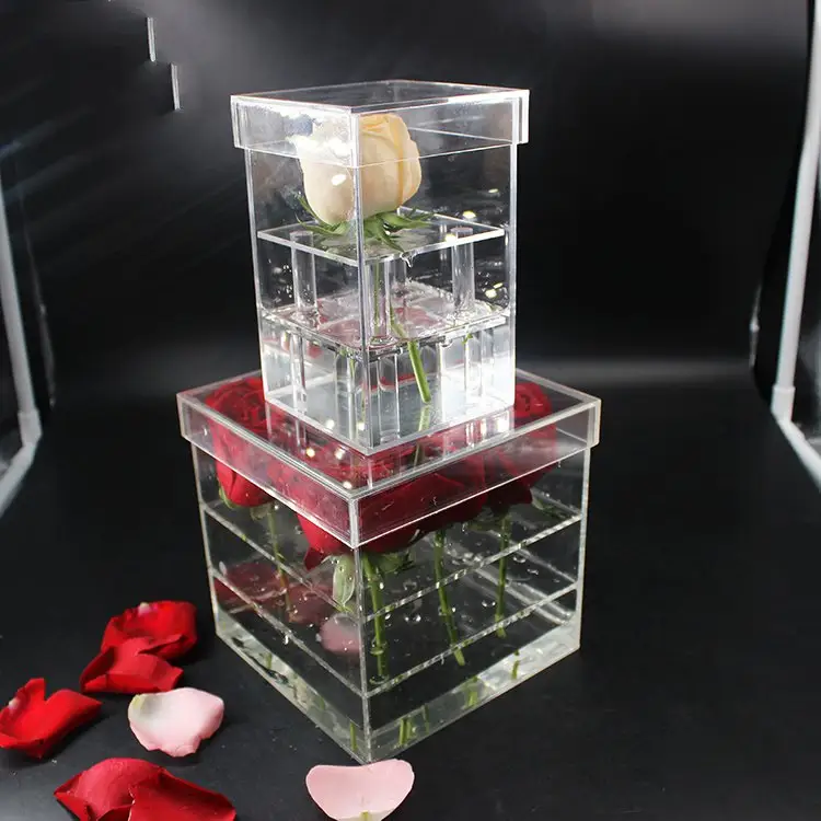 स्पष्ट एक्रिलिक फूल गुलाब बॉक्स ढक्कन के साथ थोक एक्रिलिक छेद के साथ चॉकलेट बॉक्स एक्रिलिक फूल बॉक्स