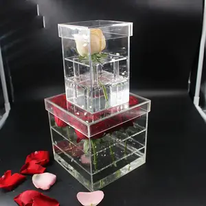 透明的丙烯酸花玫瑰带盖批发亚克力巧克力盒子亚克力花器带孔