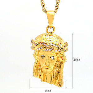 Marnary Kalung Pernyataan Hip Hop Pria, Liontin Potongan Yesus Kristus Kepala Tuhan Berlapis Emas - Product Image 6