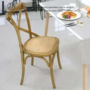 Wholesale OEM Stackable Hotel Banquet Wedding Dining Furniture Tuscan Rattan Seating Beech Solid Wood Cross Back X Wooden Chair